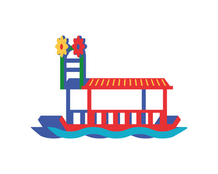 mexico trajinera in lakeのイラスト素材