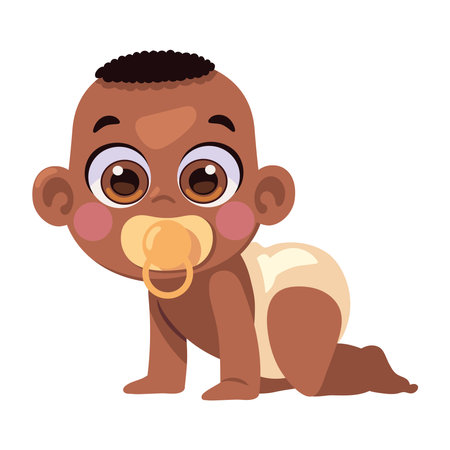 baby boy with pacifier crawlingのイラスト素材