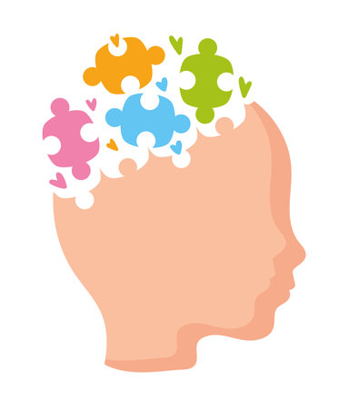 autism brain with puzzlesのイラスト素材