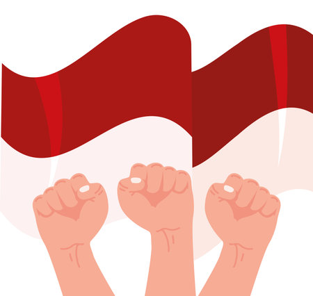 indonesia independence day flag hands upのイラスト素材