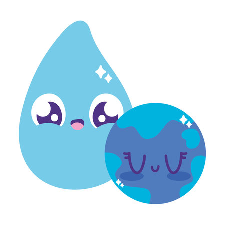 water day earth planet and drop cartoonのイラスト素材