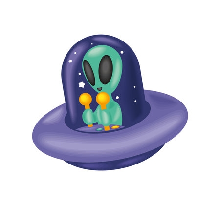 ufo and alien cartoonのイラスト素材