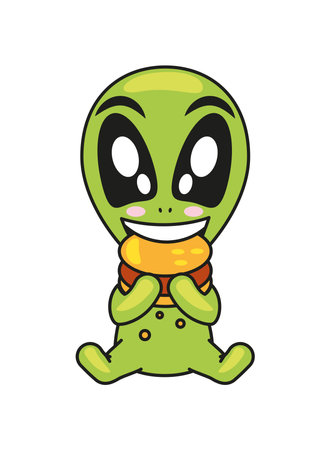 alien eating burger cartoonのイラスト素材