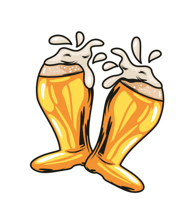 glasses with splashing beerのイラスト素材
