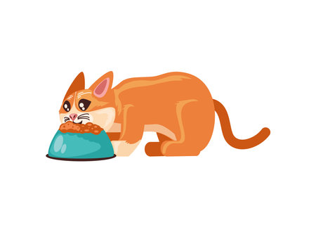 cat eating food from bowlのイラスト素材