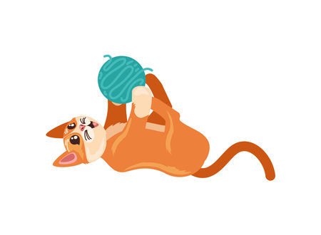 kitten playing with a ball of yarnのイラスト素材