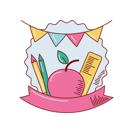 school supplies and appleのイラスト素材