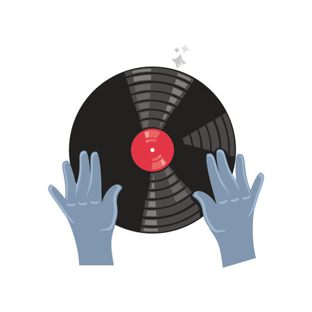 hands touch vinyl music disk entertainmentのイラスト素材