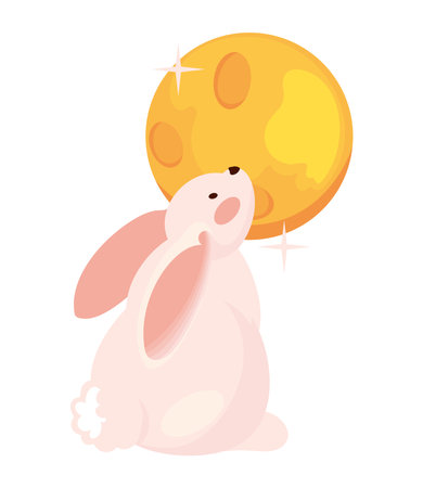 happy mid autumn festival moon and rabbitのイラスト素材
