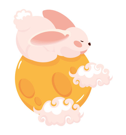 jade rabbit and full moon at mid autumn festivalのイラスト素材
