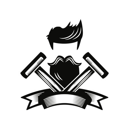 straight razor and mustache barbershopのイラスト素材