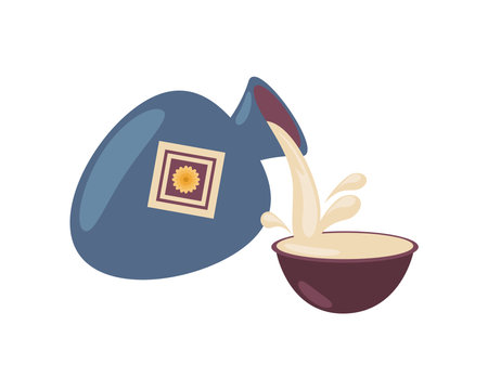 pouring fresh milk from jug in cupのイラスト素材