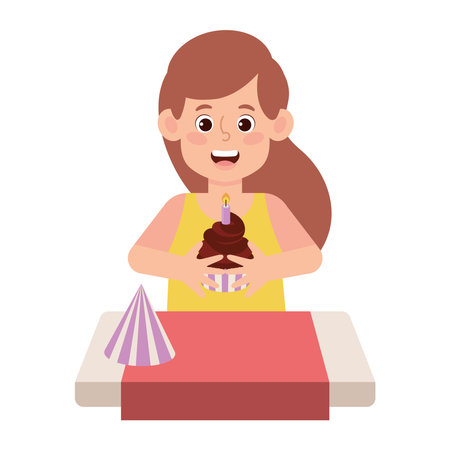 cartoon woman blowing birthday candleのイラスト素材