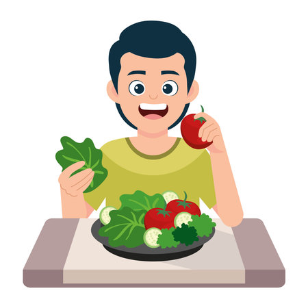 man character eating vegan foodのイラスト素材