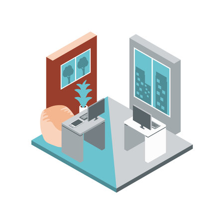 hybrid work at home or office with computerのイラスト素材