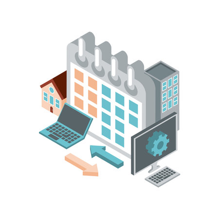 hybrid work between office and homeのイラスト素材