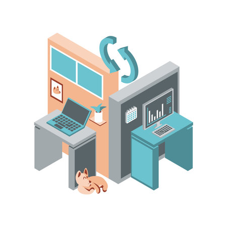 hybrid work from home or officeのイラスト素材