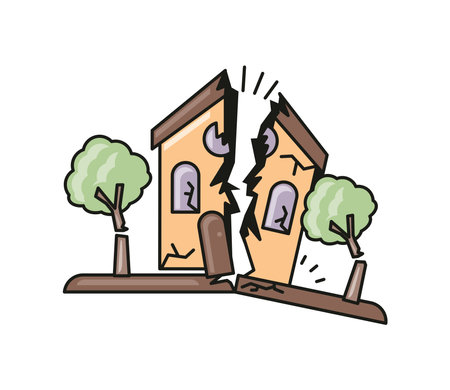 earthquake destruction building and cracked the groundのイラスト素材