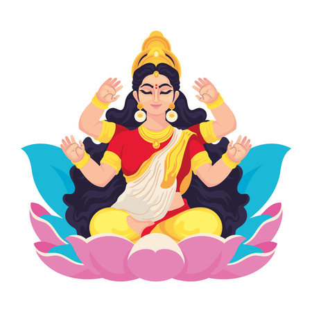 indian goddess saraswati sitting on lotusのイラスト素材