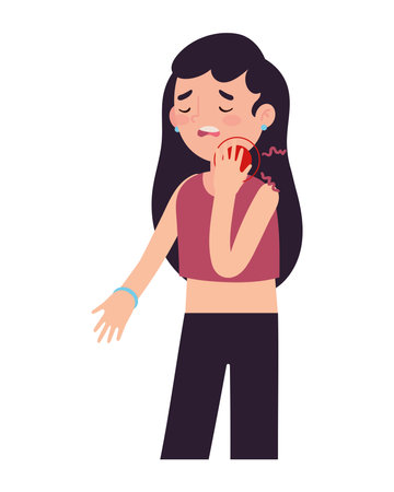female patient with symptom of monkey poxのイラスト素材