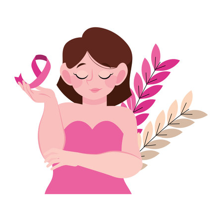 beautiful woman and pink ribbonのイラスト素材