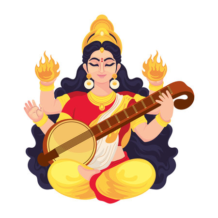 goddess saraswati indian festivalのイラスト素材