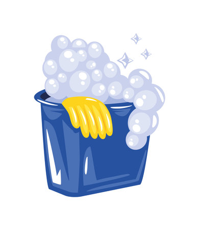 plastic bucket with rubber gloves for cleaningのイラスト素材