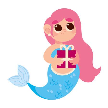 mermaid birthday gift boxのイラスト素材