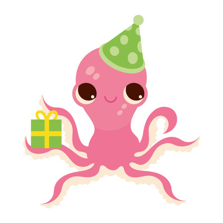 octopus holds birthday giftのイラスト素材