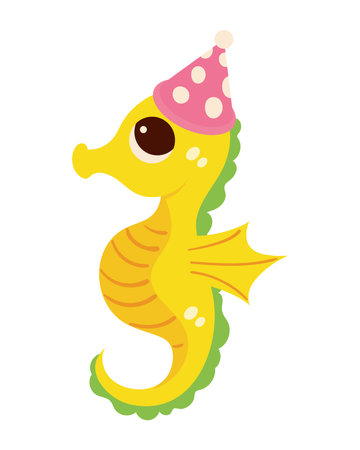seahorse with birthday party hatのイラスト素材