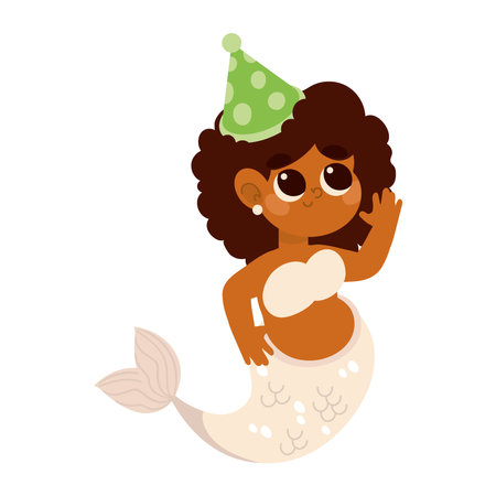 mermaid with birthday party hatのイラスト素材