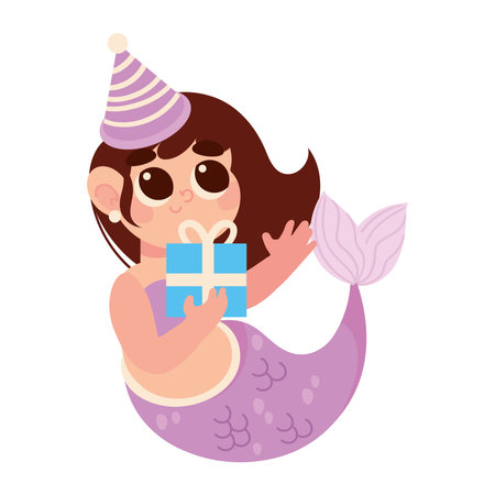mermaid birthday gift cartoonのイラスト素材