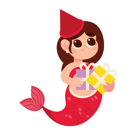 mermaid birthday gift presentのイラスト素材