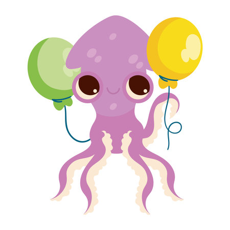 octopus and birthday balloonsのイラスト素材