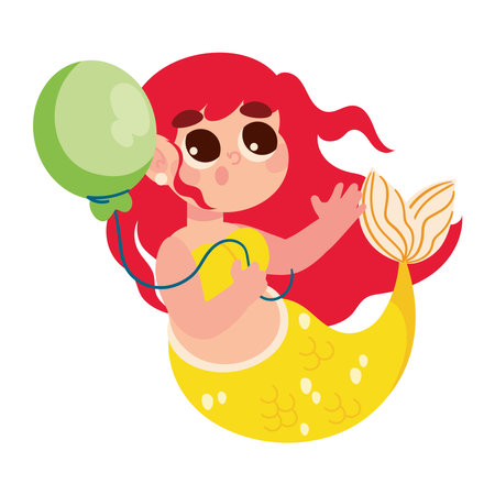 mermaid birthday balloon partyのイラスト素材