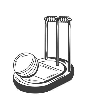 cricket ball with stumps and basils in stadium sketchのイラスト素材