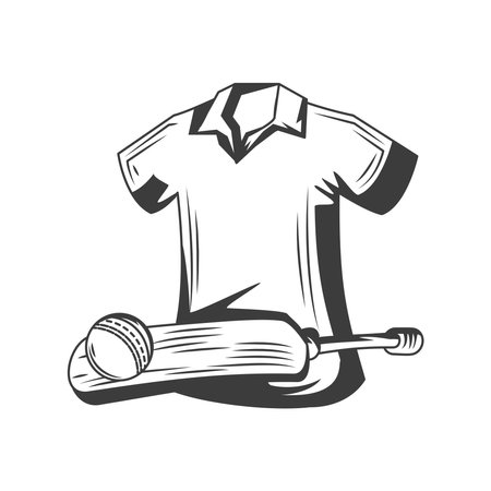 cricket sport shirt with ball and bat sketchのイラスト素材