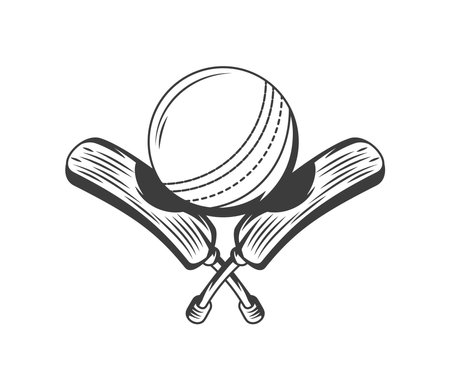 cricket sport ball and bats sketch styleのイラスト素材