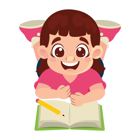 little student girl writing characterのイラスト素材