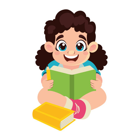 little student girl reading books characterのイラスト素材