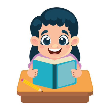 little student girl reading characterのイラスト素材