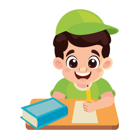 little student boy erasing characterのイラスト素材