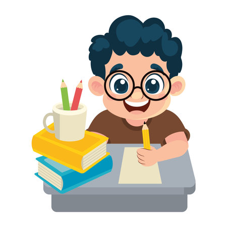little student boy writing characterのイラスト素材