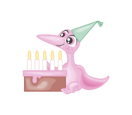 dino with birthday cakeのイラスト素材