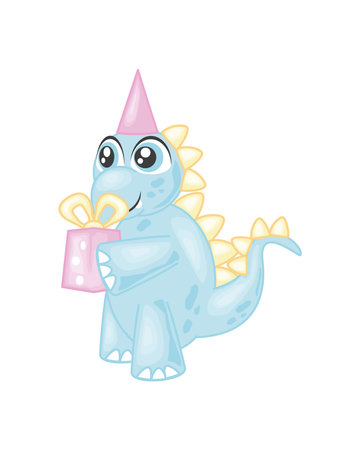 dinosaur holding gift birthdayのイラスト素材