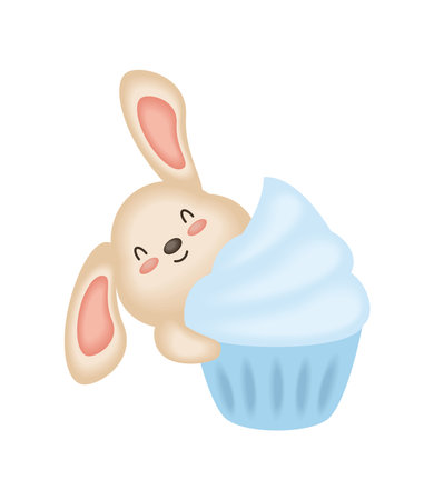 baby shower rabbit with cupcakeのイラスト素材