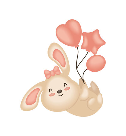 baby shower bunny with balloonsのイラスト素材