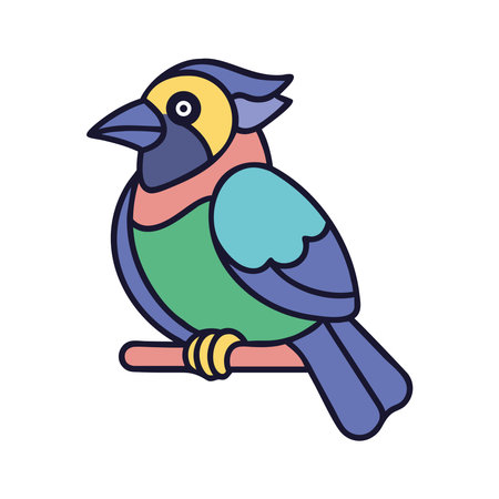 Blue and green crested bird perched exotic avian iconのイラスト素材