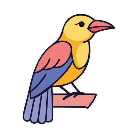 Golden oriole perched exotic tropical bird iconのイラスト素材