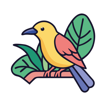 Yellow tropical bird perched exotic wildlife iconのイラスト素材